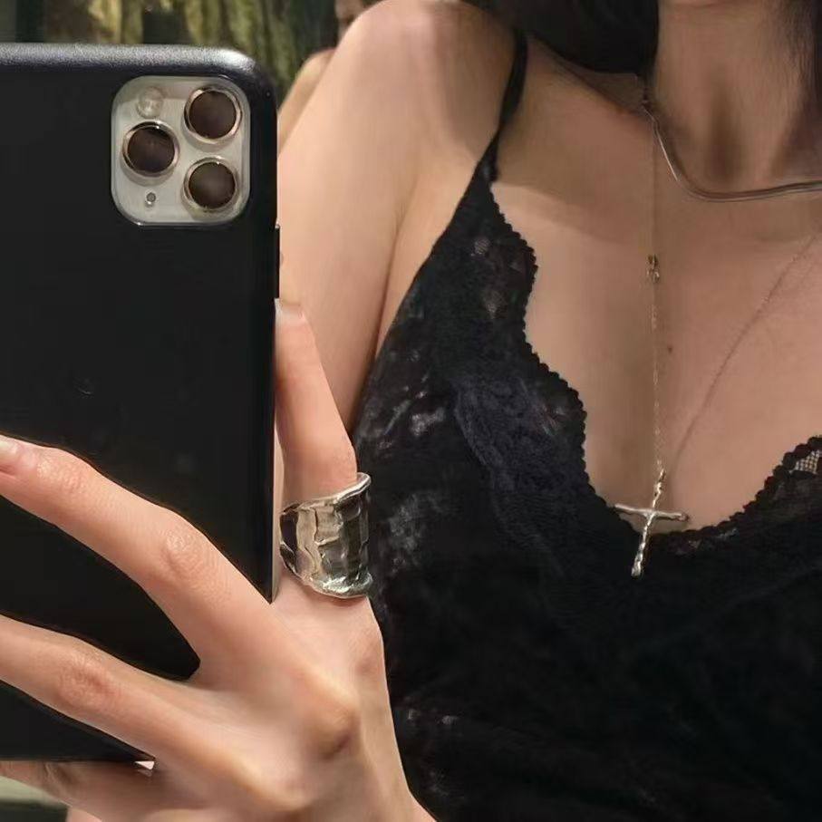 New Silver Plated S925 Vintage American Style Stacked Cross Necklace Ins Niche Design Necklace Necklace Cross