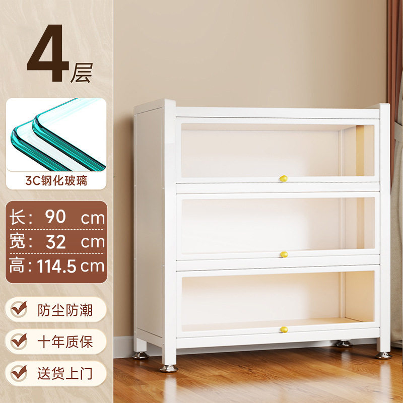 带门玻璃书柜钢制书架落地防尘铁皮手办展示柜家用储物柜收纳柜子