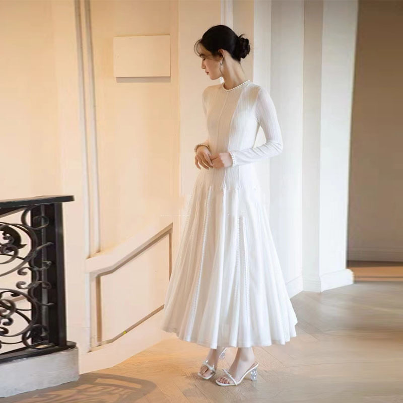 Đầm maxi nữ thắt eo cổ tròn không tay dáng suông — Trắng (không tay), Đen (không tay), Trắng (tay dài), Đen (tay dài) chi tiết 8