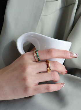 新中式汉服时尚简约滴油竹节戒指女小众设计复古百搭开口戒子指环