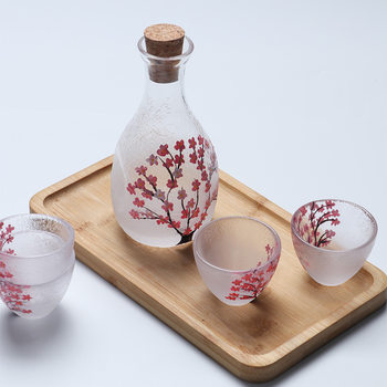 Japanese-style cherry blossom clear wine pot wine set suit hot wine warm wine pot household White Wine Cup lead-free glass burning wine pot