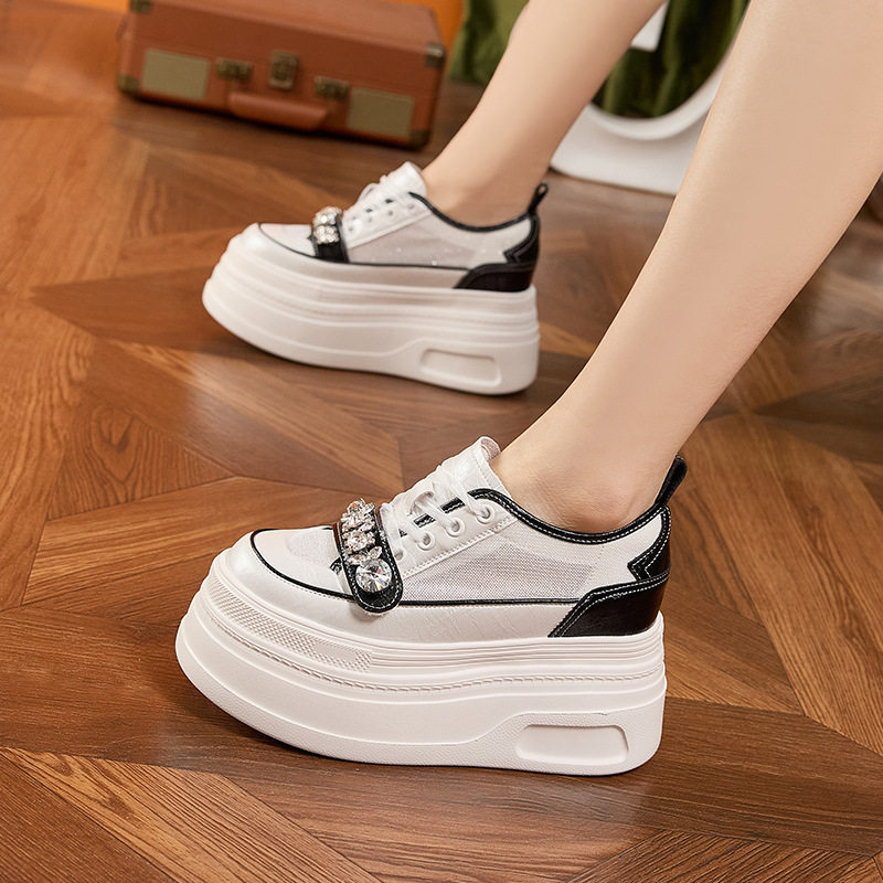 Giày sneaker nữ chunky đế dày trắng platform mùa hè 2025 — Bạc, Trắng, Trắng, đen
