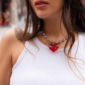 European and American Cross-Border Jewelry Simple Chain Heart Choker Clavicle Chain French Sweet and Cool Niche Heart-Shaped Necklace for Women