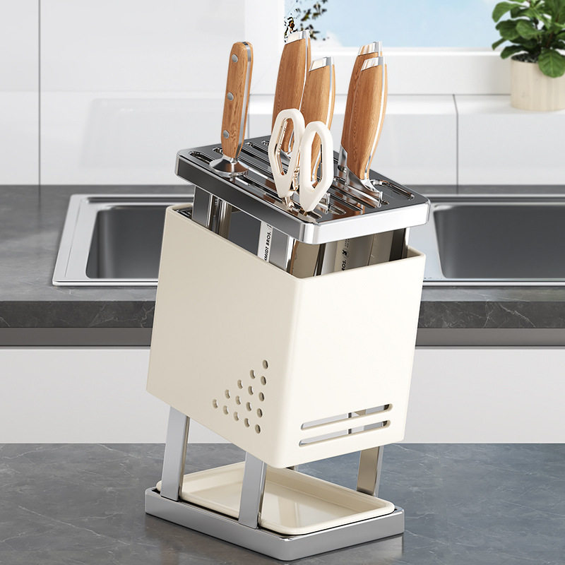 Stainless Steel Kitchen Knife Rack Storage Rack Countertop New Multi-Functional Knife and Chopstick Cage Integrated Kitchen Knife Storage Rack