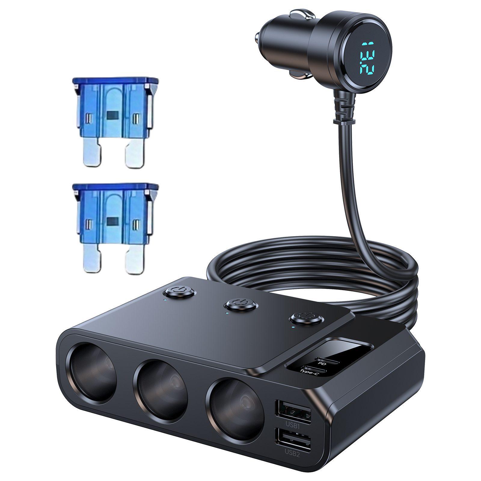 Cross-Border Hot-Selling One-To-Three Car Cigarette Lighter Multi-Function Usb3.0 and Pd Interface Car Multi-Device Charger