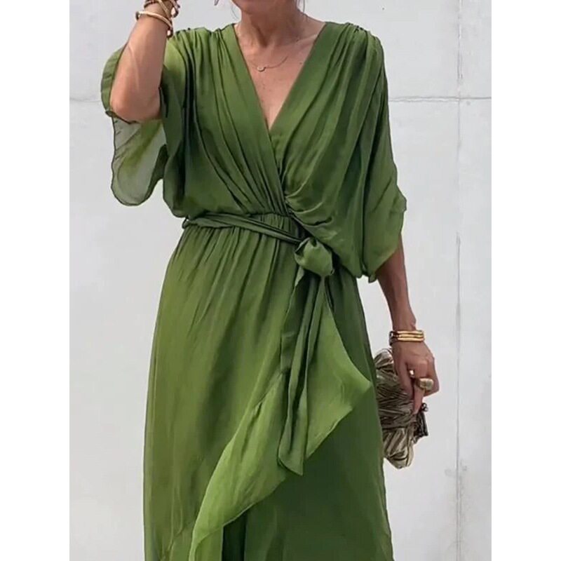 Batwing Sleeve Irregular Maxi Dress Solid Color Plus Size Elegant Design Perfect for Casual or Formal Occasions
