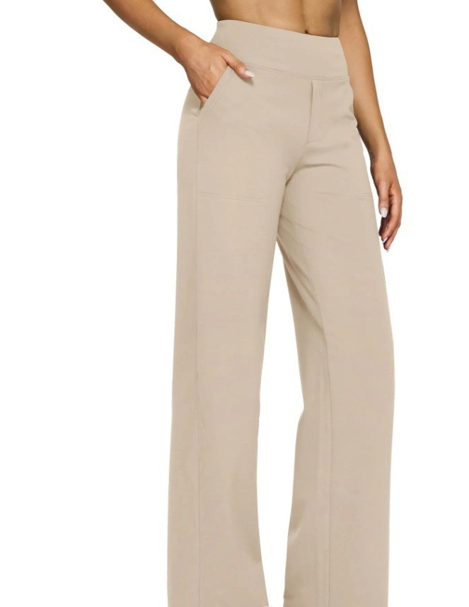 High Waisted Loose Fit Straight Leg Pants Solid Color Pocket Design Casual Style Autumn Collection Wholesale
