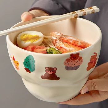 ins cute noodle bowl household 2023 New noodle bowl rice bowl ceramic ramen bowl soup bowl nice noodle bowl