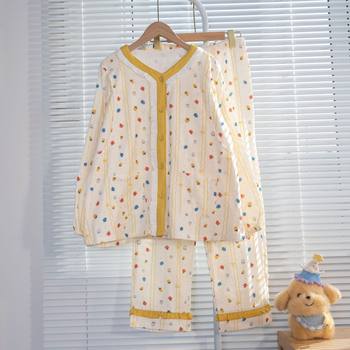 Spring Autumn and Winter New Cotton Three-layer Gauze Luna Clothes for suit Pregnant Women Prenatal Adjustable Postpartum Lactation Pajamas