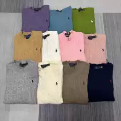 High-Quality~ Cross-Border Ralf Ten-Color Rl Wool Cable Knit Sweater Embroidered Knitwear Loose Round Neck Pullover for Men and Women
