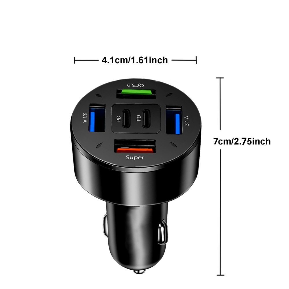 Six-In-One 4Usb+2Type-C Supports Super Fast Charging Car Charger Qc3.0 Car Charger