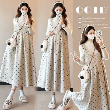Unmun Maternity Suit Autum Fashion Suit Trendy Mom Mid-Length Woolen Maternity Dress Going Out Bottoming Shirt