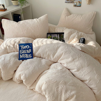 Category a Maternal and Infant Grade High Weight Stereo Carved Milk Velvet Four-Piece Butterfly Winter Warm Milk Velvet Quilt Cover