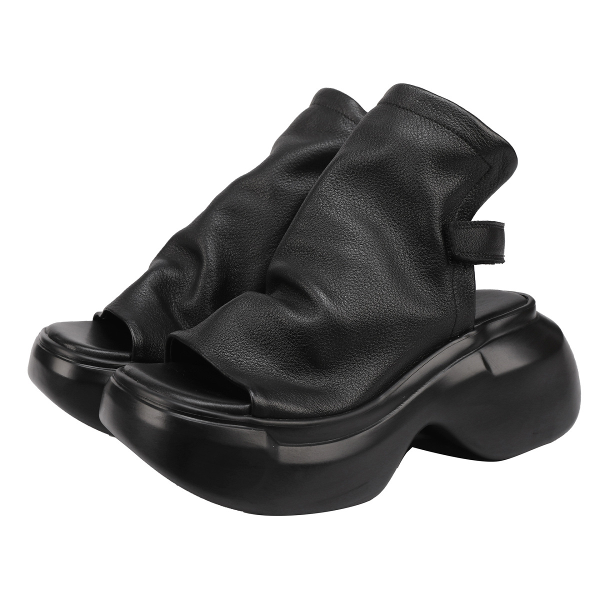 Sandal nữ mũi cá đế dày da bò thật thủ công — màu đen, Màu nâu