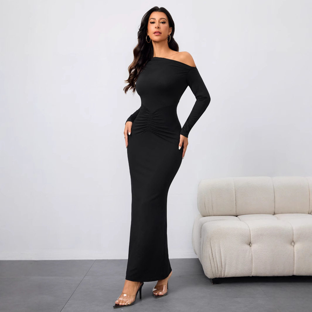 Off Shoulder Long Sleeve Dress Slim Fit Waist Defining Elegant Design Spring Summer Fashion Wholesale Available