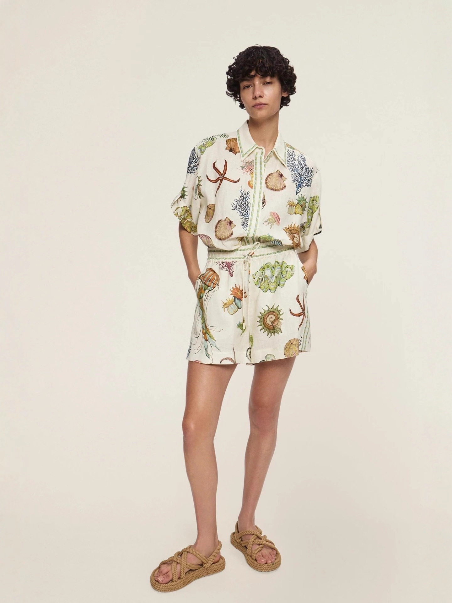 European and American Cross-Border 2025 New Amazon Aliexpress Independent Station Casual Fashion Linen Printed Shirt Shorts Suit