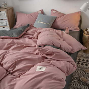 Amazon Cross-border Nordic Style Wash Cotton Solid Color Sanding Four-piece Set Student Dormitory Single Single Quilt Cover Three-piece Set