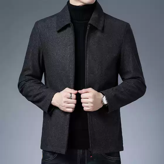 Woolen Warm Lapel Jacket Autumn and Winter Casual Men's Simple Dad Jacket Autumn and Winter Jacket Cross-Border E-Commerce
