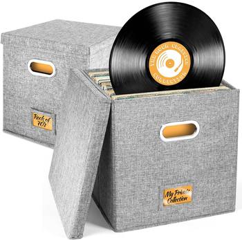 Spot cross-border cotton and linen fabric storage box foldable covered storage box home vinyl record storage box