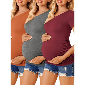2026 New Cross-Border Dropshipping 3-Piece Set Pregnant Women's V-Neck Top Waist-Cinching Pregnant Women's Dress