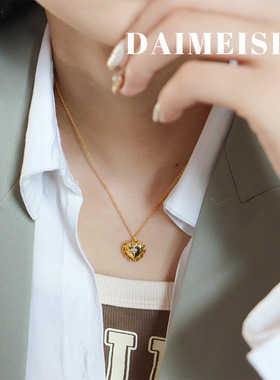 欧美轻奢精致锆石爱心项链心形秋冬时尚简约复古百搭气质锁骨链