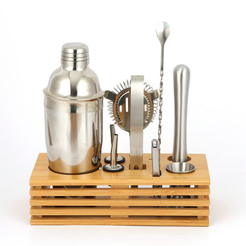 Stainless Steel Wine Shaker Shek Cup Set Bar Household Bamboo Stand Base High-end Wine Set Wholesale Wine Set