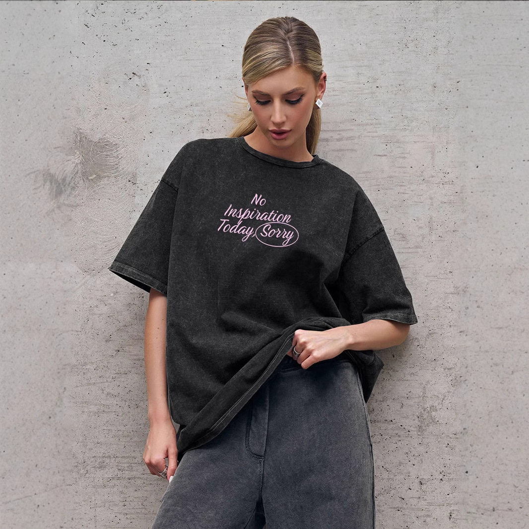 Vintage Letter Print Short Sleeve T Shirt for Women Summer Casual Style Loose Fit 100 Cotton Washed Finish