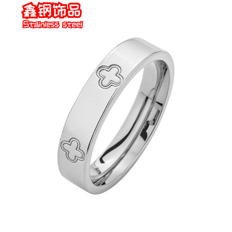 Manufacturer's Ready-Made Cross-Border Hot-Selling Four-Leaf Clover Titanium Steel Ring for Women That Does Not Fade, Couple Rings, Rings, Hand Jewelry Wholesale