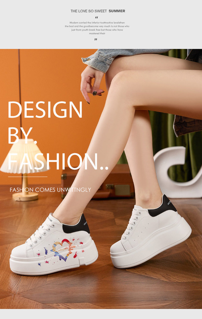 Giày sneaker nữ chạy bộ mesh thoáng đế wedge 8 cm — Trắng, đen, Trắng chi tiết 9