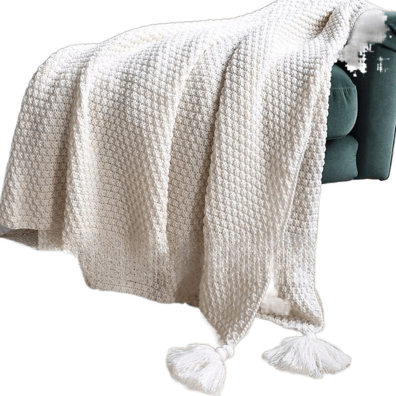 Nordic Style Sofa Blanket Office Nap Blanket Tassel Knitted Ball Wool Casual Air Conditioning Small Blanket