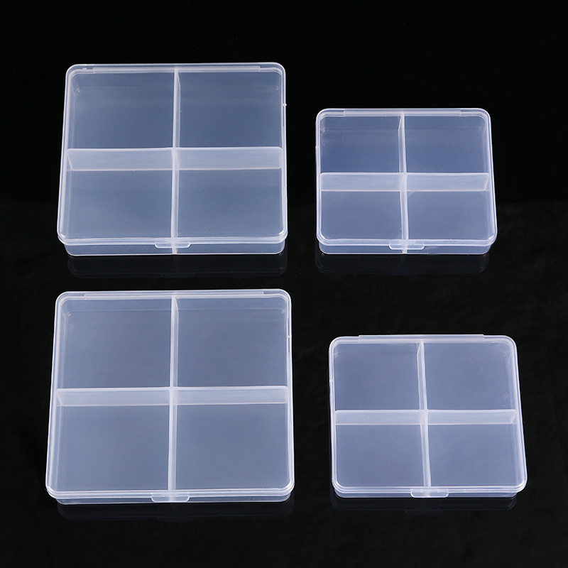 Fixed 4-grid Plastic Transparent Plastic Box Ring Storage Box with Lid Fishing Gear Manicure Box Jewelry Accessories Packaging Box