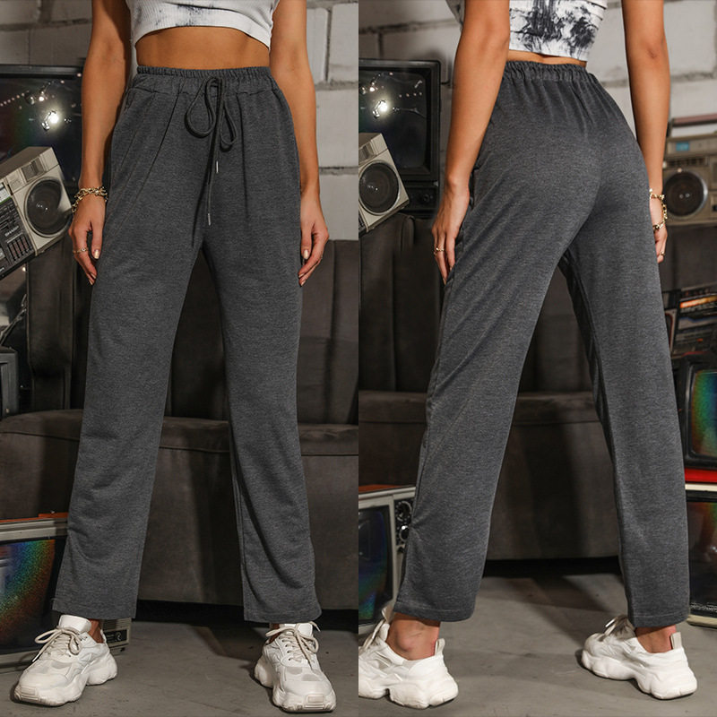 High Waisted Gray Casual Trousers Stylish Straight Leg Design Summer Wear for Everyday Use Wholesale Available