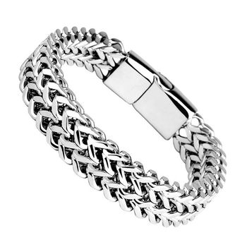 Cross-Border Hot-Selling Hip-Hop Stainless Steel Front and Back Men's Bracelets Simple and Domineering Punk Jewelry Bracelets for Men