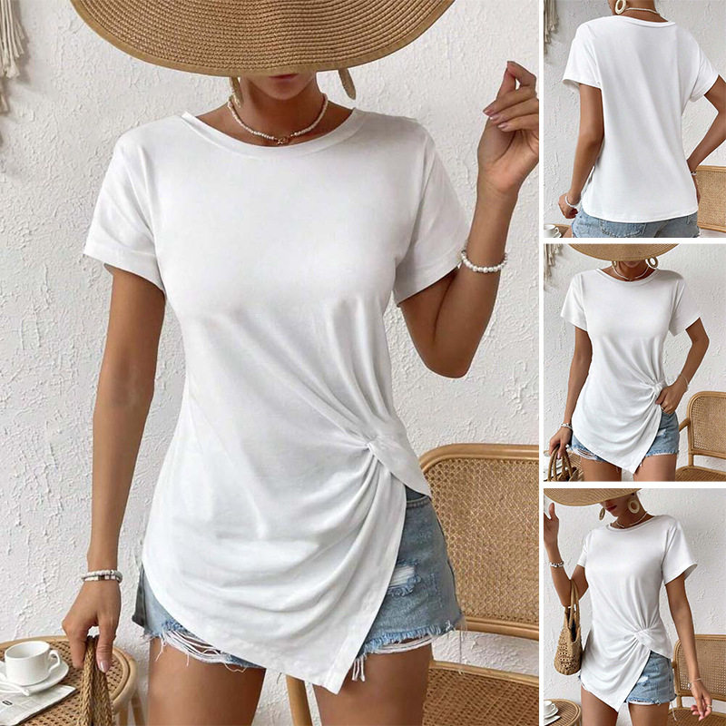 Womens Short Sleeve T Shirt Round Neck Simple Style Comfortable Fit Solid Color Spring Summer Collection