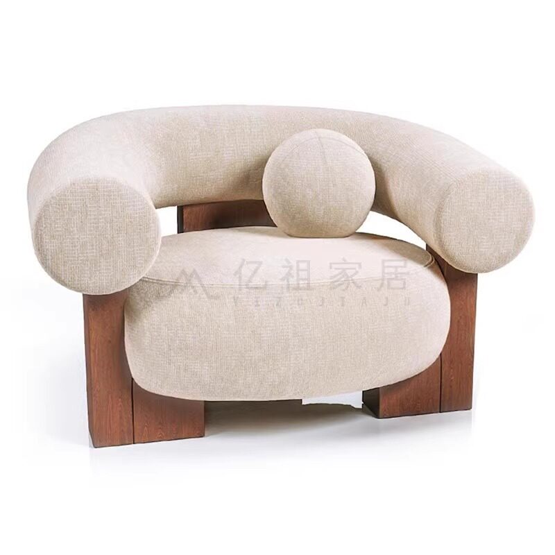 北欧简约小户型客厅民宿诧寂风实木沙发双三人设计师创意弧形沙发