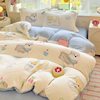Fresh and Simple Winter A-Class Thickened Milk Velvet Four-Piece Cartoon Dormitory Plus Velvet Coral Velvet Three-Piece Single Duvet Cover Set 4