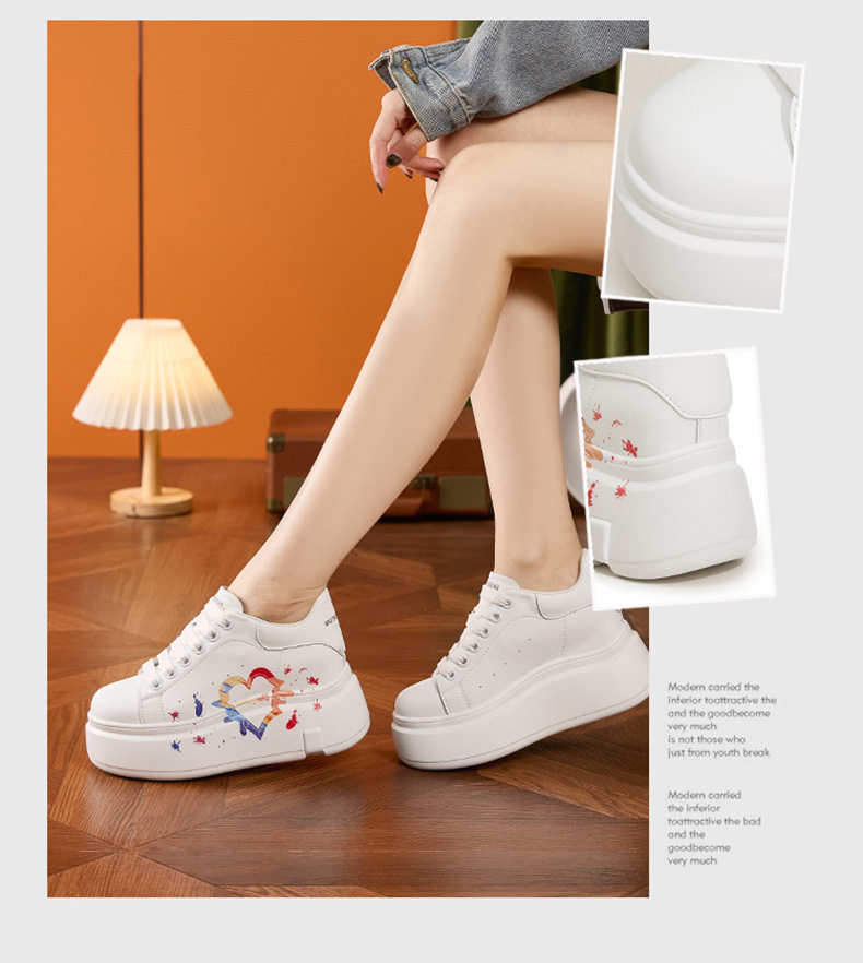 Giày sneaker nữ chạy bộ mesh thoáng đế wedge 8 cm — Trắng, đen, Trắng chi tiết 3