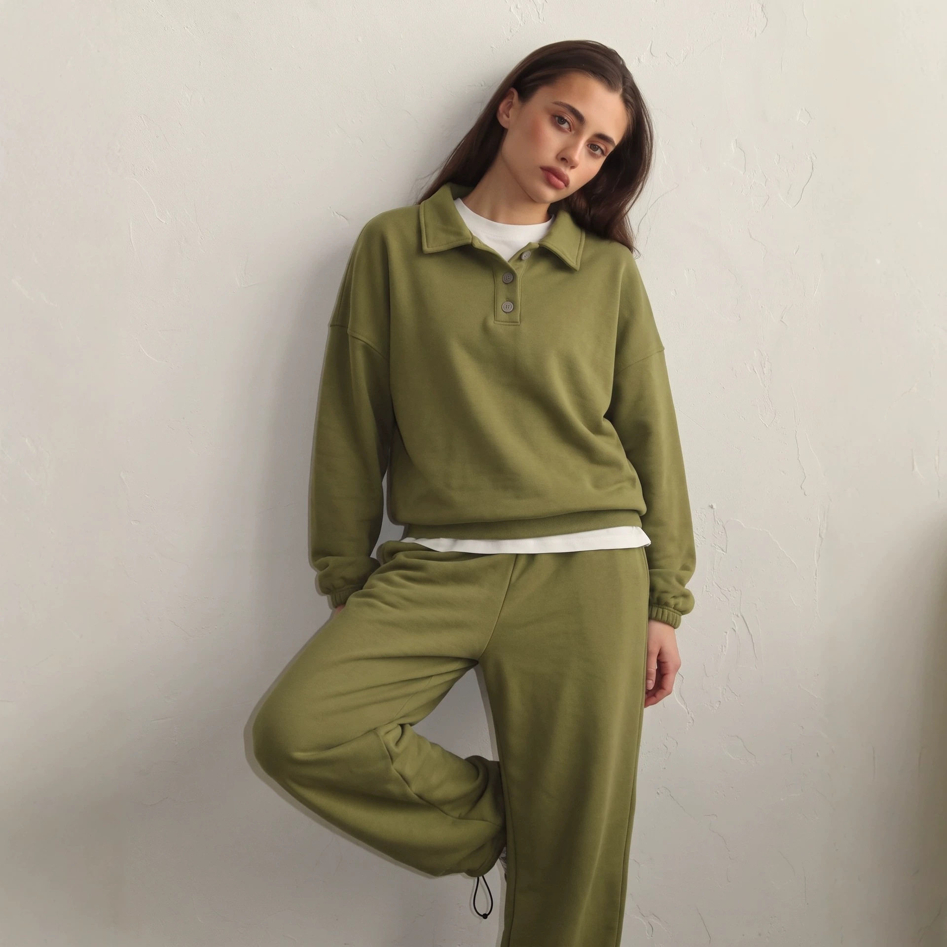 Womens Casual Two Piece Set Long Sleeve Polo Shirt Wide Leg Pants Stylish Sportswear for Everyday Wear Wholesale