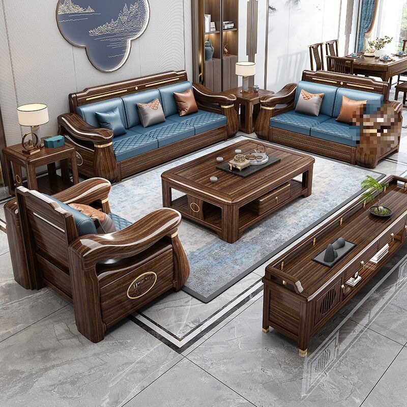 新中式乌金木全实木沙发组合大小户型客厅冬夏两用客厅全套家具