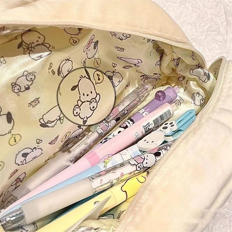 Japanese-Style Ins Cartoon Girl Large-Capacity Best Friend Stationery Bag Cute Plush Pochacco Pencil Case Pen Bag for Middle School Students