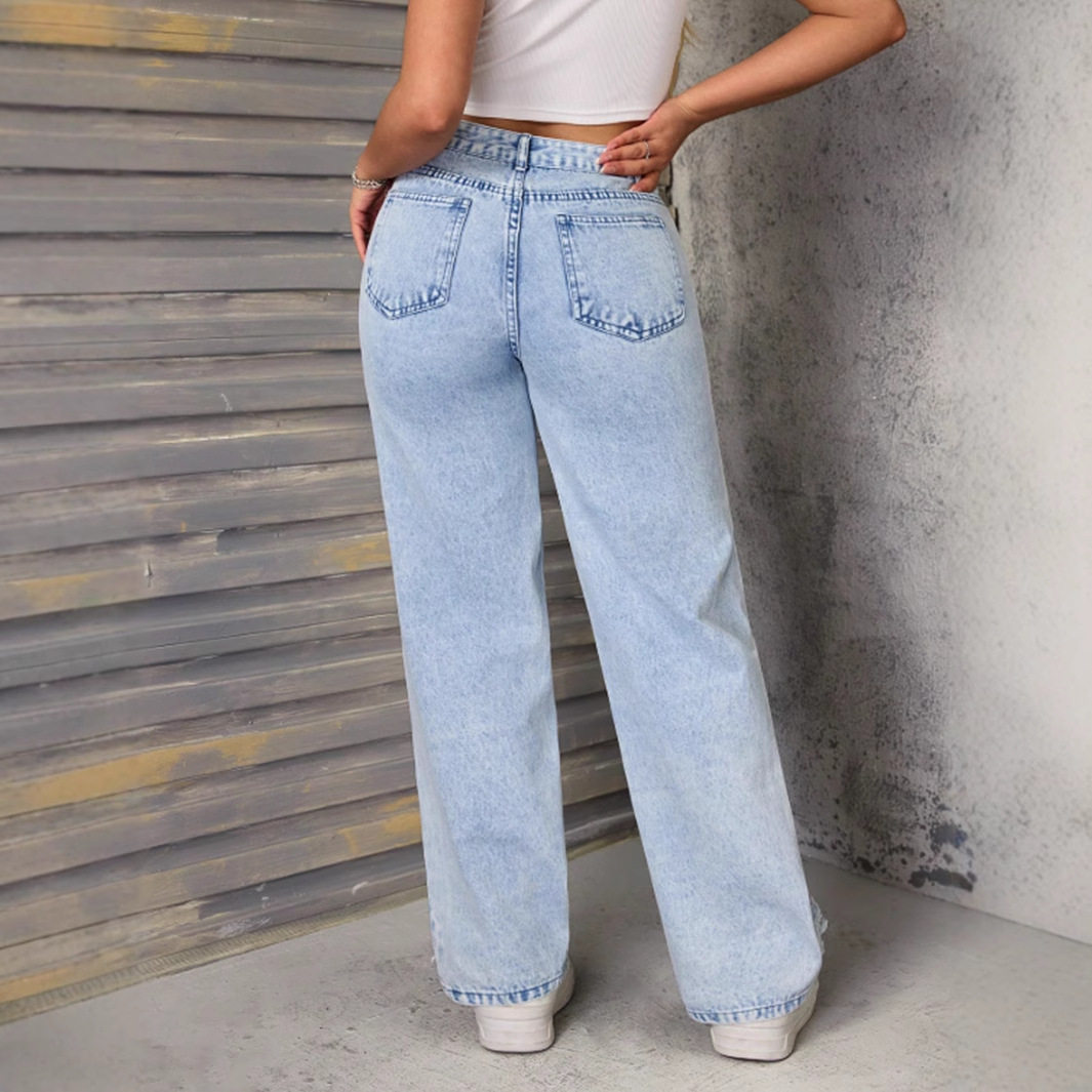 High Waisted Flare Jeans Ripped Design Stretch Fabric Casual Style Womens Fashion for Spring and Summer Wholesale