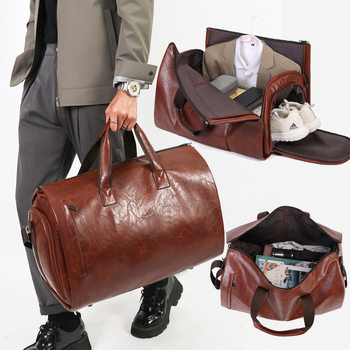 Cross-border Suit Bag High-end Leather Suit Bag Business Outgoing Folding Travel Bag with Shoe Bin Portable Luggage Bag