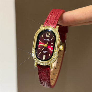 Barsh Oval Small Dial Diamond Watch Women's Thin Strap New Texture Niche Quartz Watch Cross-Border Hot Style
