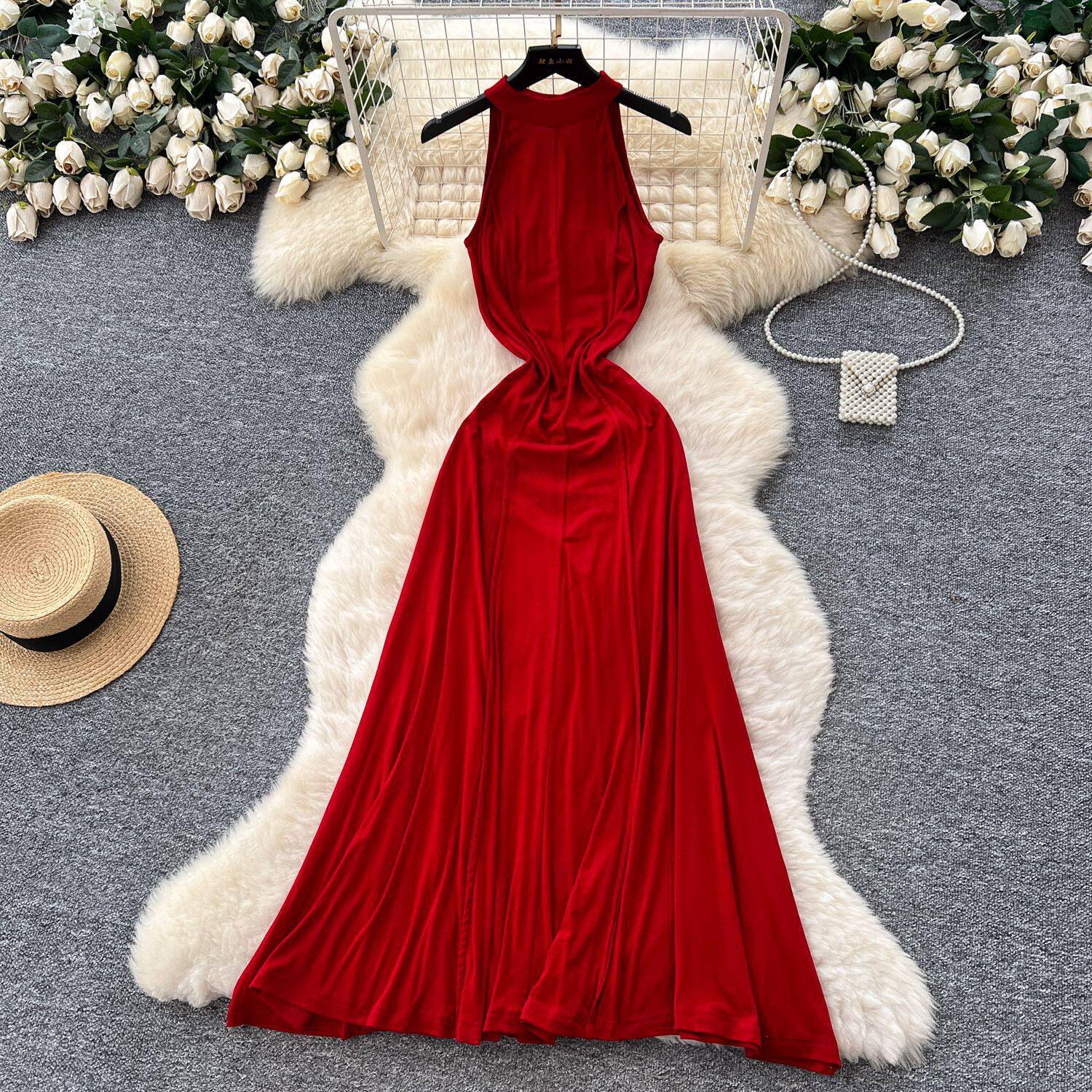 Sleeveless Summer Dress Sexy Backless Design Waist Defining Fit Flowy A Line Skirt Perfect for Parties and Events