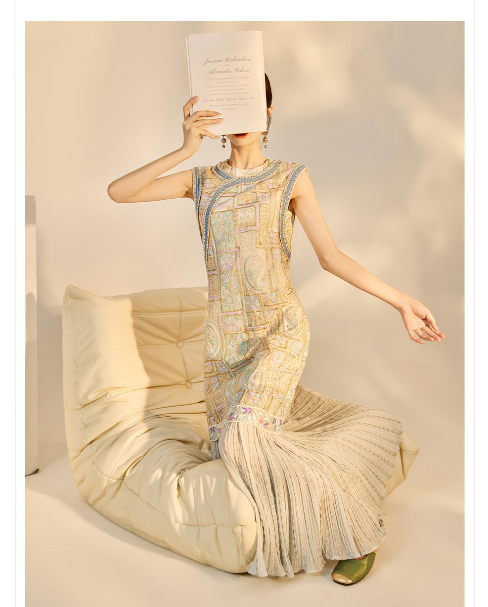 Đầm nữ dài tay không thêu nổi bật dáng chữ A eo cao — Màu xanh mơ (giao hàng trong 7 ngày), Màu xanh mơ (phát hành cùng ngày)