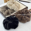 Korean-Style Faux Mink Fur Plush Scrunchie Bun Hair Tie for Women, High-Elasticity Hair Band with Flower Design