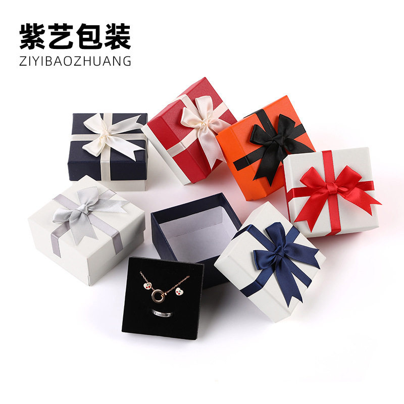 Manufacturer's Ready-Made Six-Color Bow Jewelry Box Heaven and Earth Cover Jewelry Packaging Box Necklace Earrings Jewelry Gift Box Wholesale