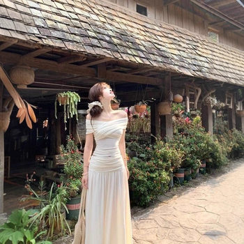 French Hot Girl One-Shoulder Suit Summer Long Skirt Gentle Slim Casual Slim Skirt Two-Piece Top