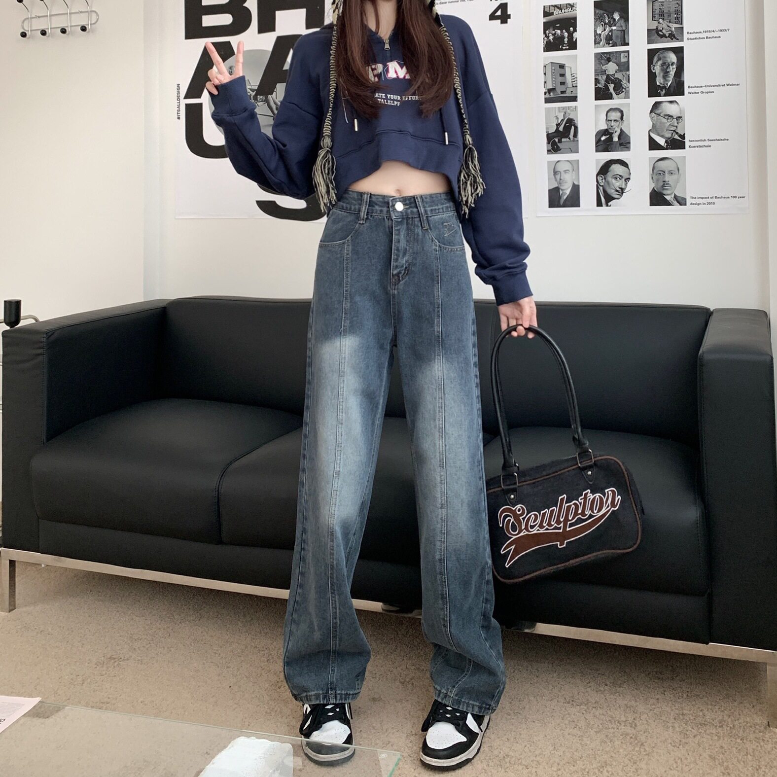 Womens High Waisted Wide Leg Jeans Vintage Design Loose Fit Flattering Silhouette Spring Fall Casual Wear