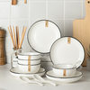 Dish Set for Home Use for Four People, Ceramic Tableware, Bowls and Chopsticks Set, Suitable for Microwave Oven